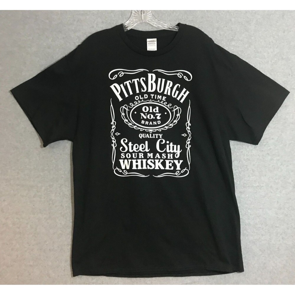 PittsBurgh Steel City Mens XL‎ Shirt Old No. 7 Sour Mash Whiskey Black Cotton